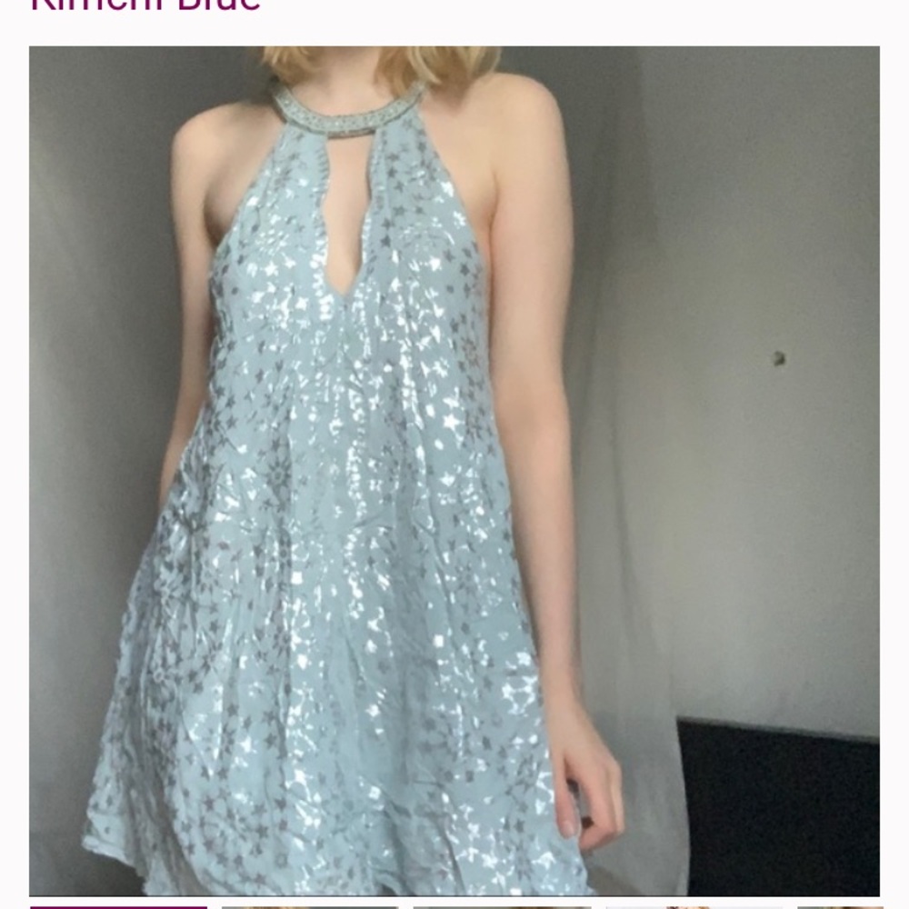 Kimchi Blue Corellia Beaded High Neck Mini Holiday Party Dress Seafoam col Sz S